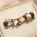 Elegant gold hair clip with natural stones and stones wrapped in wire on silk base - Multi-color Stone