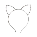 Elegant cat ear headband with sparkling rhinestones on a silver metal frame - Silver Cat Ear Style