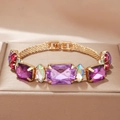 Vintage Goldarmband mit lilafarbenen Kristallen im Smaragdschliff und bunten Edelsteinen - Violett