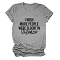 Détail du t-shirt gris montrant l'imprimé I wish more people were fluent in silence - S / Gris Foncé (Police Noire)