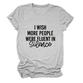 Gros plan du slogan I WISH MORE PEOPLE WERE FLUENT IN SILENCE sur un t-shirt gris - Gris Clair (Police Noire)