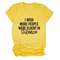 Détail du texte sérigraphié noir sur le t-shirt en coton jaune vif à col rond - Jaune (Police Noire)