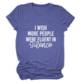 Détail du tissu violet chiné et impression du slogan blanc sur un t-shirt décontracté - Bleu Vintage (Police Blanche)