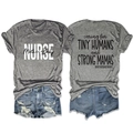 Flat lay of gray T-shirt with Nurse Mother Baby print and blue denim shorts set - S / Dark Gray