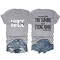 Front and back view of a grey t-shirt featuring Caring for Tiny Humans nurse print - S / Light Gray
