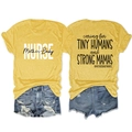 Flat lay of yellow cotton T-shirt with Nurse print and distressed denim shorts set - S / Yellow
