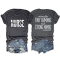 Nurse t-shirt with tiny humans print and denim shorts on white background - S / Black Heather Grey