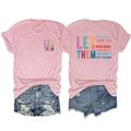 Détail à plat de t-shirts roses en coton avec impression recto-verso et shorts en jean - Rose