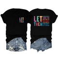 Vue avant et arrière du t-shirt noir avec slogan coloré et short en jean effiloché - Noir