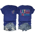 Ensemble t-shirt en coton bleu marine imprimé Let Them et short en jean déchiré femme - Bleu Vintage