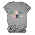 Close-up of grey Physical Therapy t-shirt showing colorful letter print and soft fabric - S / Dark Grey (White Letters)