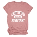 Close-up of Certified Nursing Assistant print on vintage pink cotton blend t-shirt - Rose Gold (White Font)