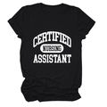 Detail of black cotton T-shirt featuring Certified Nursing Assistant white lettering print - Black (White Font)