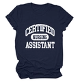 Flat lay of navy blue T-shirt with white Certified Nursing Assistant text print - Navy Blue (White Font)