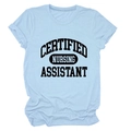 Detail of light blue cotton T-shirt featuring Certified Nursing Assistant bold print - Light Blue (Black Font)