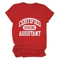 Detail view of red short sleeve T-shirt with white Certified Nursing Assistant text - Red (White Font)