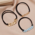 Set di 3 elastici per capelli neri con maglie di catena dorate e blu chiaro - Set da Tre Pezzi (Oro/Azzurro/Oro Satinato)