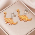 Cute acrylic dinosaur earrings with orange glitter finish and silver metal spring clips - Orange Glitter Dinosaur