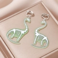 Creative green acrylic dinosaur skeleton clip-on earrings with silver metal clips - Light Green Dinosaur Skeleton