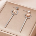 Macro view of long silver tassel earrings with champagne zircon on golden jewelry box - Silver Ring Champagne Zircon Bar Style (EQ253)
