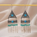 Bohemian silver earrings with turquoise stones and vintage metal fringe tassels - Bohemian Tassel Style (EQ276)