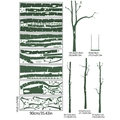 Detailliertes Layout und Maße der nordischen grünen Baum- und Schaukel-Wandsticker - Dunkelgrün
