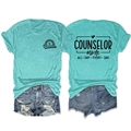 Front and back view of mint green Counselor heather t-shirt with rainbow graphic print - Deep Water Blue (Black Print)