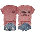 Women's counselor mode t-shirt and denim shorts set with double-sided graphic prints - Brick Red (Black Text Colorful Graphic)