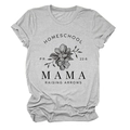 Détail du tissu gris chiné avec motif floral Homeschool Mama imprimé sur ce t-shirt décontracté - Gris Clair (Texte Noir)