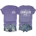Detail of purple cotton T-shirt featuring double-sided Counselor print and crew neck design - Purple (White Print)