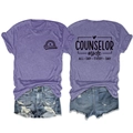 Flat lay of purple counselor mode graphic T-shirt and distressed denim shorts set - Purple (Black Print)