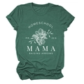 Détail de l'imprimé floral blanc et lettrage MAMA sur un t-shirt femme vert foncé - Vert Rétro (Texte Blanc)