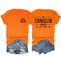 Bright orange cotton t-shirt and blue distressed denim shorts with counselor prints - Orange (Black Print)