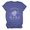 T-shirt violet à col rond avec motif floral Homeschool Mama pour un style décontracté - Bleu Rétro (Texte Blanc)