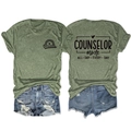 Detailed front and back view of green counselor mode slogan cotton t-shirt and denim shorts - Olive Green (Black Print)