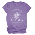 Détail du t-shirt violet avec motif floral Mama blanc et texture en coton de qualité - Violet (Texte Blanc)