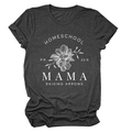 Détail de l'imprimé Homeschool Mama avec motif floral blanc sur t-shirt gris foncé - Gris Anthracite (Texte Blanc)