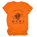 Détail du t-shirt en coton orange avec motif floral homeschool mama et texte noir - Orange (Texte Noir)