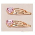 Set di due fermagli dorati con pietre di cristallo rosa a forma di cuore - Coppia Rosa Chiaro