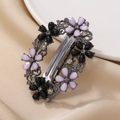 Vintage oval floral spring hair clip with purple rhinestones on champagne satin fabric - Pink