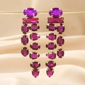 Böhmische lange Quastenohrringe mit violetten und rosa Edelsteinen in Goldfassung - Lila