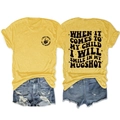Detailed front and back view of ginger yellow t-shirt with black graphic slogan print - Yellow