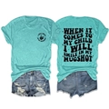 Dual view of mint green T-shirt with back text and chest logo print detail - Deep Water Blue