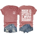 Flat lay of rust red cotton t-shirt with back letter print and distressed denim shorts - Rose Gold