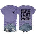 Purple crewneck graphic tee with skull logo and denim shorts set in street style - Purple (Black Print)