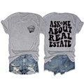 Detailed front and back views of real estate agent t-shirt with denim shorts outfit - Light Grey (Black Graphic)