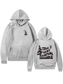 Detailansicht eines grauen Camping-Hoodies mit Logo auf der Brust und Rückenprint - S / Hellgrau