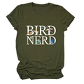 Maglietta verde oliva scuro con scritta Bird Nerd e illustrazioni di uccelli colorati - Verde Militare (Testo Bianco)