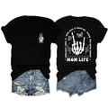 Flach liegendes Mom Life T-Shirt mit Totenkopf-Grafik und Jeans-Shorts Set für Damen - S / Oberteile / Schwarz