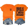 Detail of orange cotton T-shirt featuring black lettering print on front and back view - Orange